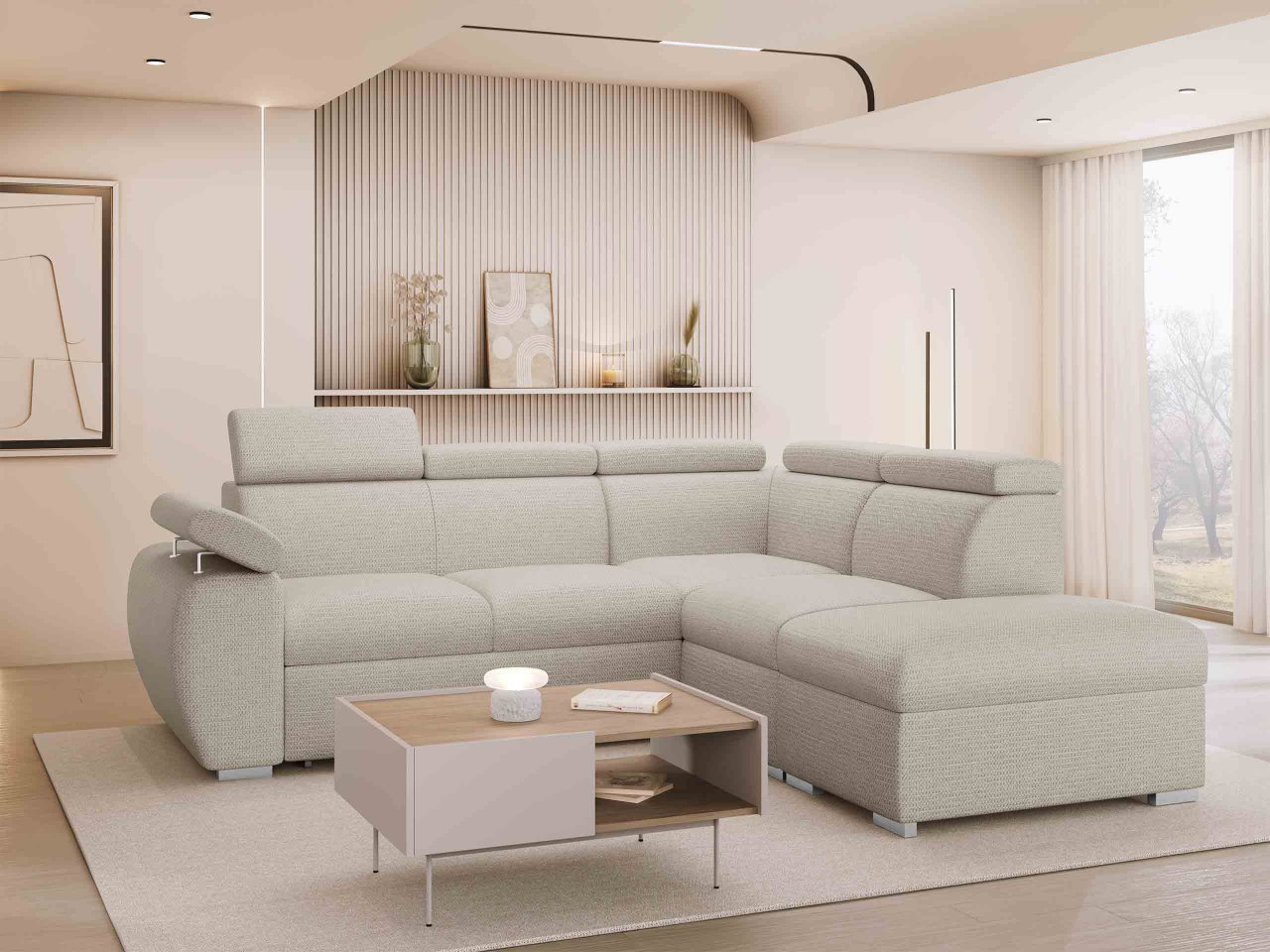 Rohová sedačka Gozo 2RR1P (krémová) (s úl. priestorom) (P)