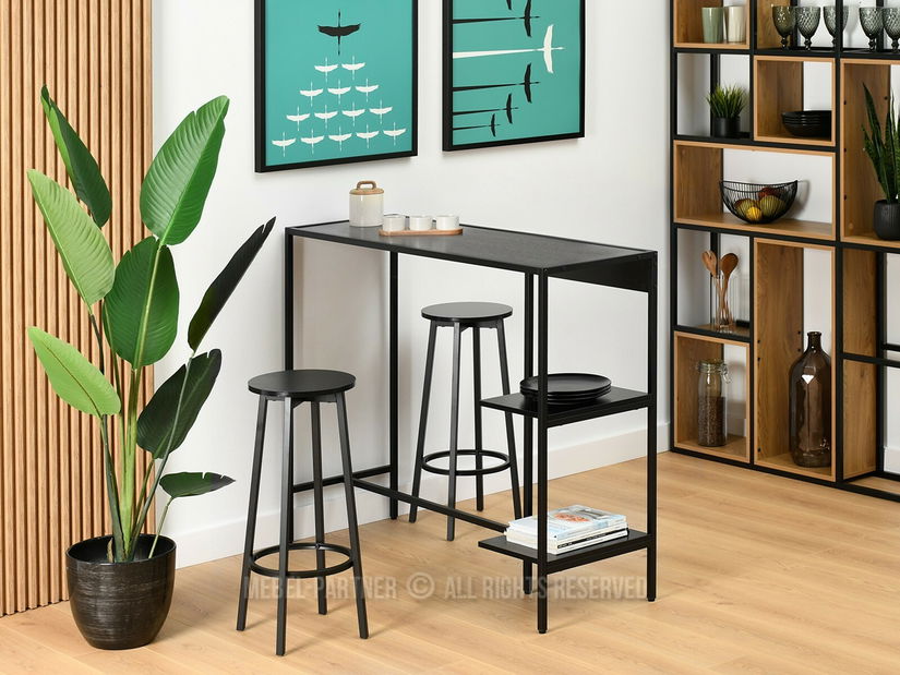 Barový set Everet (čierne drevo + čierna) (pre 2 osoby)