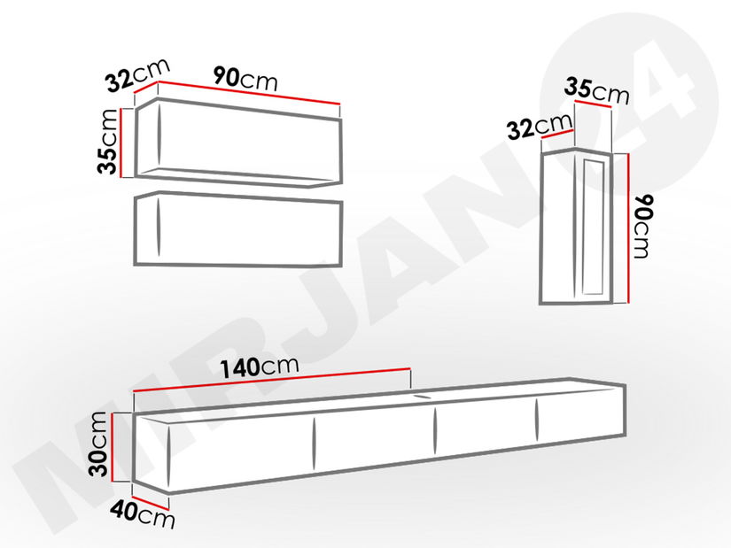 Obývacia stena XII Ziggy (Biela + Biely lesk)
