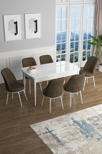 Set dining Hana (alb + maro) (pentru 6 persoane)