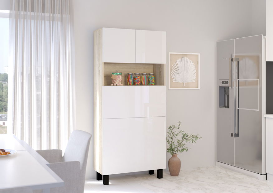 Masă PC Home (alb lucios + Stejar sonoma)