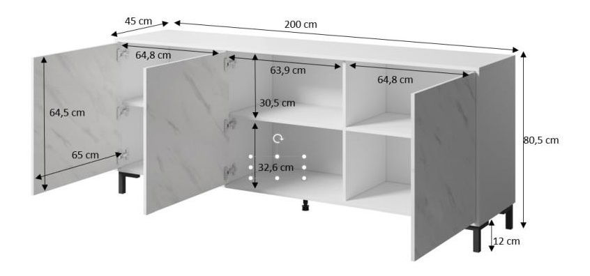 Komoda Mardell (biela + biely mramor)