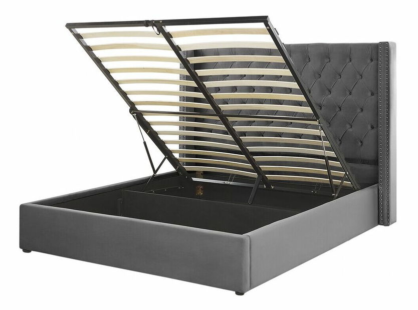 Manželská posteľ 160 cm LUBECK (polyester) (šedá) (s roštom)