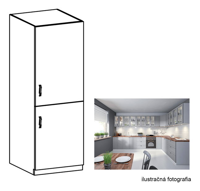 Kuchynská skrinka na vstavanú chladničku D60ZL Lanaya (biela + sivá matná) (P)