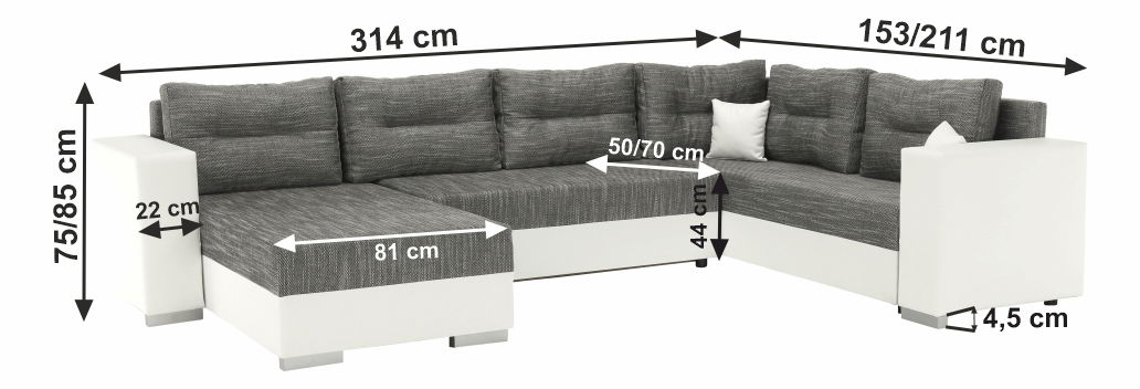 Rohová sedačka v tvare U Stalira (biela + sivohnedá)