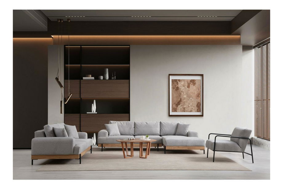 Rohová sedačka Etorella (P) (sivá + dub)