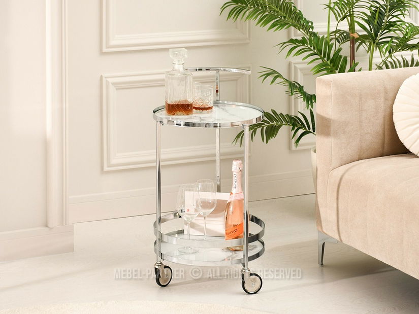 Dohányzóasztal Alfonzo (fehér márvány + króm)