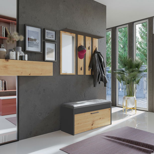 Set mobilier hol Puntuable 1 (antracit + stejar artisan) (cu oglindă)