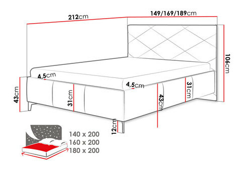 Franciaágy 140 cm Sanoin (bézs + fekete) (ágyráccsal) (tárolóhellyel)