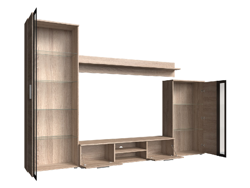 Mobilier living Orenia (stejar sonoma + Negru) (fără iluminat)