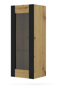 Vitrină de perete Montana (Stejar artisan + negru mat)