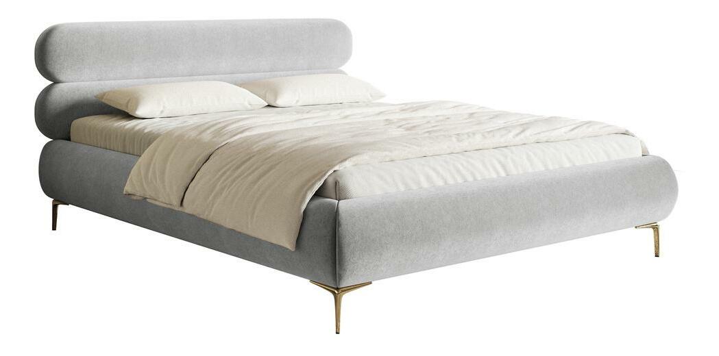 Pat matrimonial 140 cm Rirri 140 (cu somieră) (cu sp. depozitare) (gri deschis + auriu)