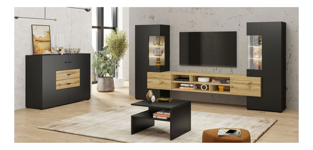 Mobilier living Cobie Typ 10 (negru + stejar wotan) *vânzare stoc
