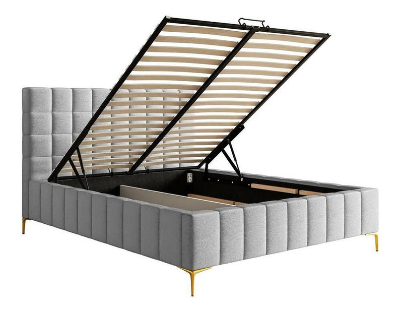 Manželská posteľ 140 cm Sheldona 140 (s roštom) (s úl. priestorom) (svetlosivá + zlatá)