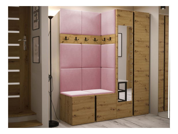 Set mobilier hol intrare Tavasz XII (roz + stejar artizanal) *vânzare