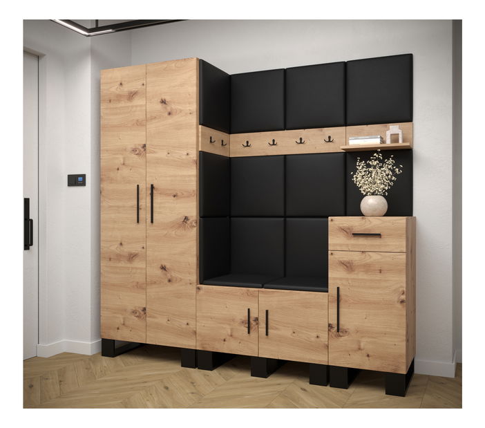 Előszobabútor Amanda 1 (artisan tölgy + fekete öko-bőr)