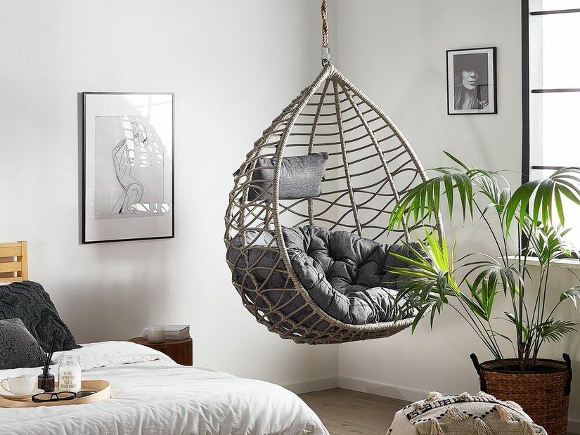 Závesné kreslo ASISA (polyratan) (sivá)