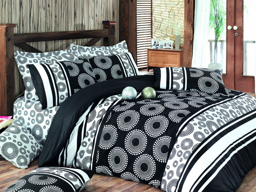 Lenjerie pat 160 x 220 cm Selma (Negru + Alb)