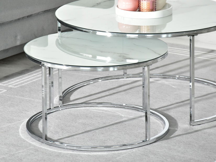 Dohányzóasztal Grande (fehér márvány + króm)