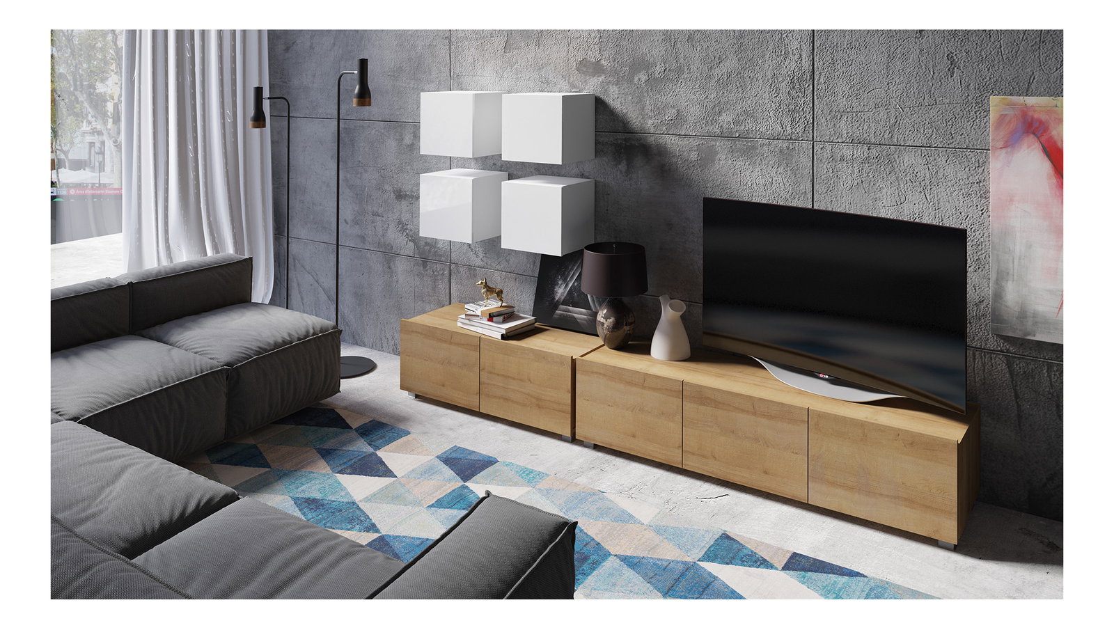 Set za dnevni boravak Calabria C18 (bijela + hrast zlatni) (bez rasvjete)