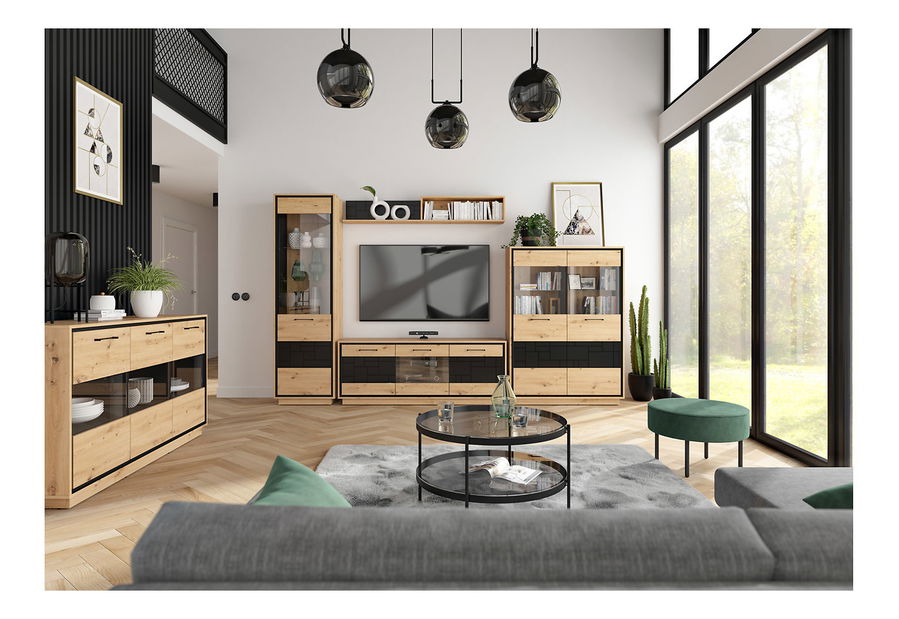 Set za dnevni boravak Pont (hrast artisan + crna mat)