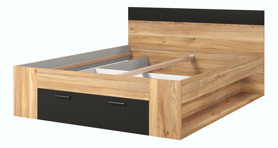 Franciaágy 160 cm Benson MW91 (mauvella tölgy + fekete)