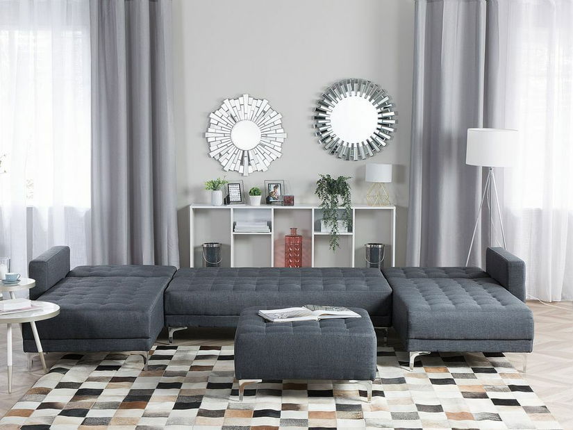 Rohová sedačka v tvare U ABERLADY (textil) (tmavosivá)