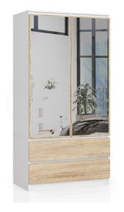 Szekrény Submarino (fehér + sonoma tölgy) (tükörrel)