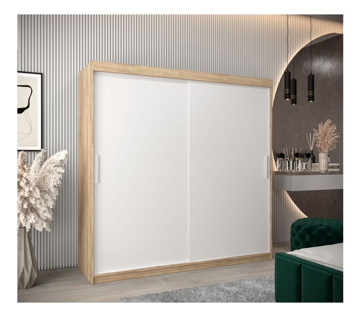 Šatníková skriňa 200 cm Toki (Dub sonoma + Biela matná)