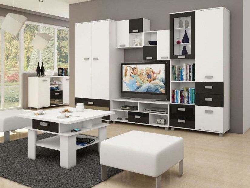 Mobilier living Solomon 1 (alb + negru lucios)