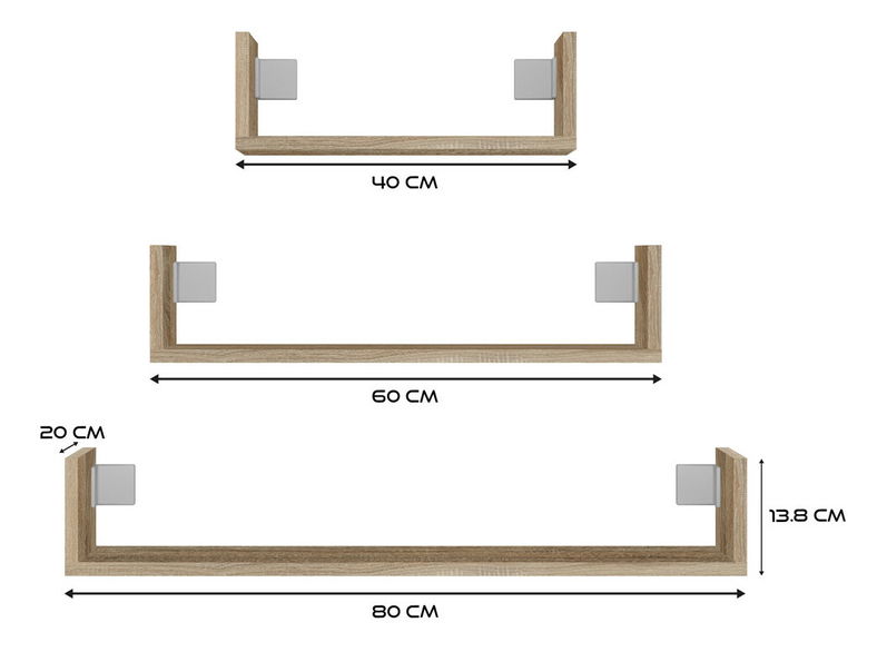 Set 3ks. nástenných políc Manipular 1 (dub sonoma)