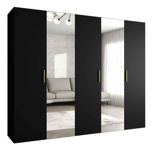 Ruhásszekrény 250 cm Borry 2 (fekete + arany)