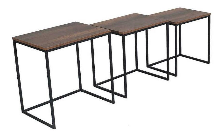 Set 3 konferenčných stolíkov Shepolendo 1 (orech + čierna)