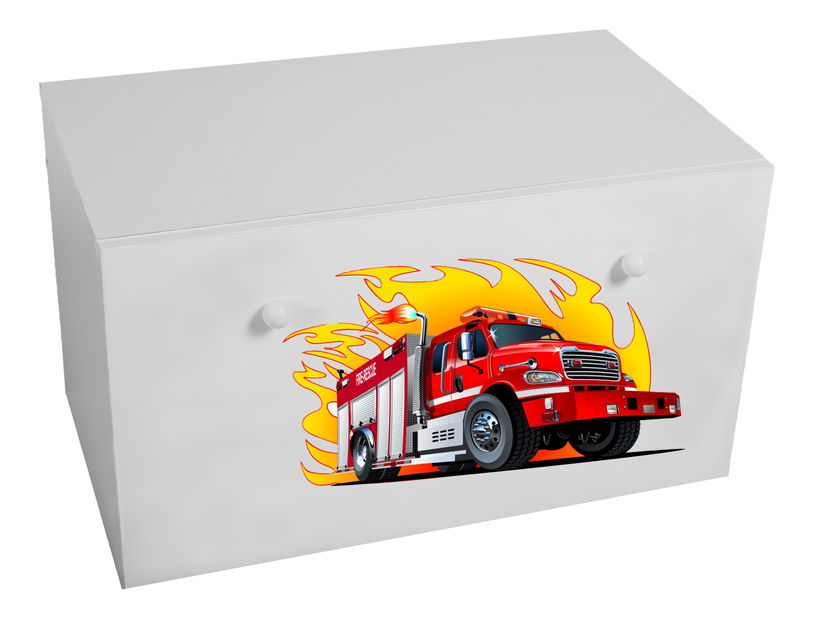 Úložný box pre deti Ione (biela + hasičské auto)