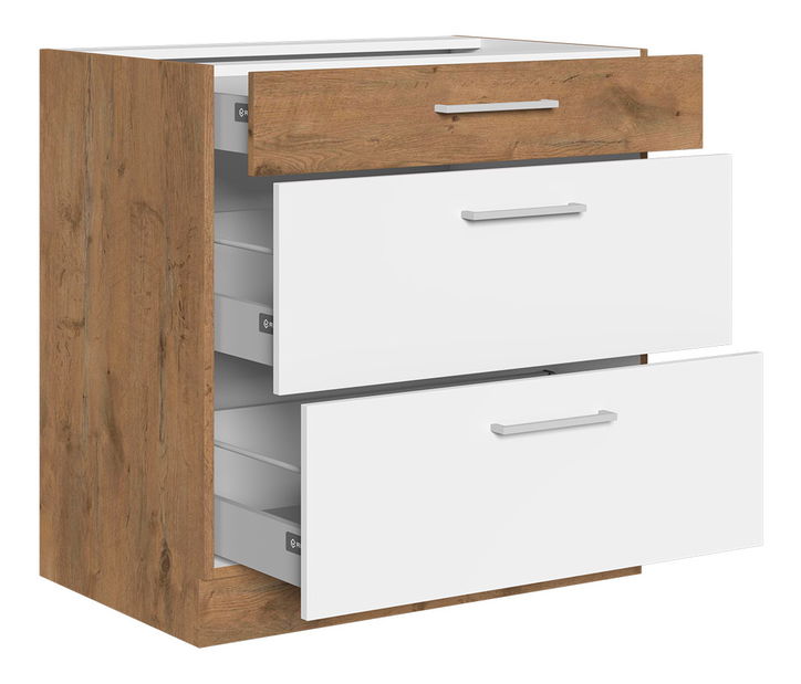 Dolná kuchynská skrinka Bronte 80 D 3S BB (dub lancelot + biely lesk)