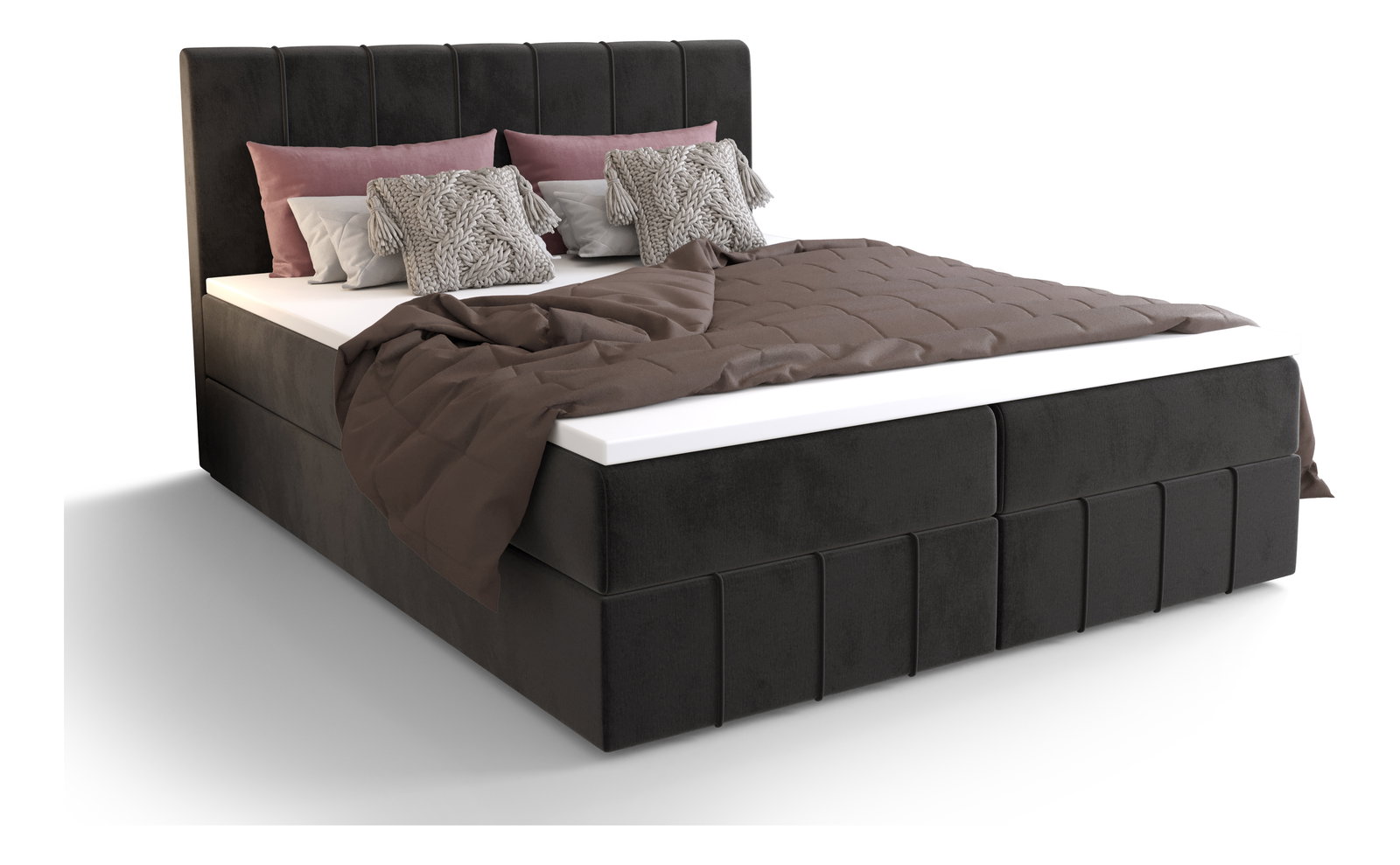 Pat matrimonial Boxspring 140 cm Barack (negru) ( cu saltea și sp. depozitare)