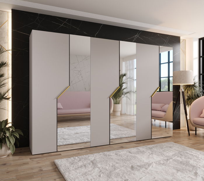 Šatníková skriňa Alaris 2 300 (kašmír + zlatá) (so zrkadlom)