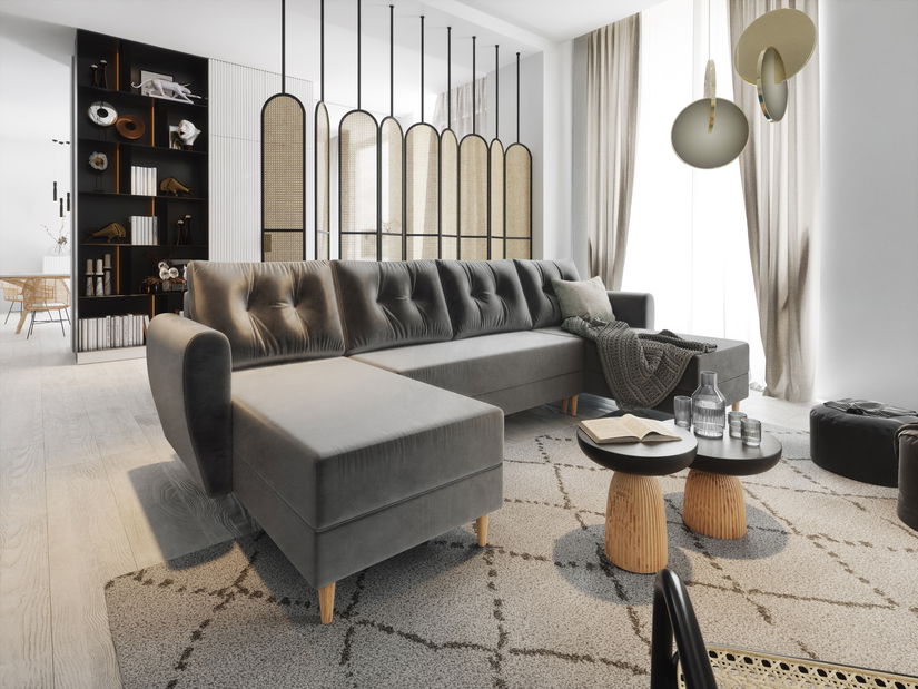 Kutna garnitura u obliku U Paladio (tamno siva) (L)