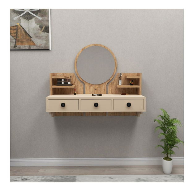 Măsuță de toaletă Makole (pin atlantic + bej) 