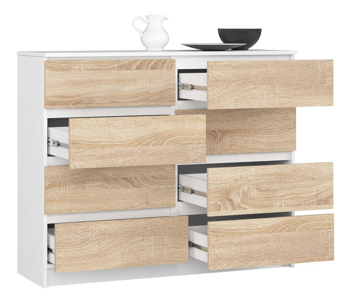 Comodă Kapil II (Alb + Stejar sonoma)