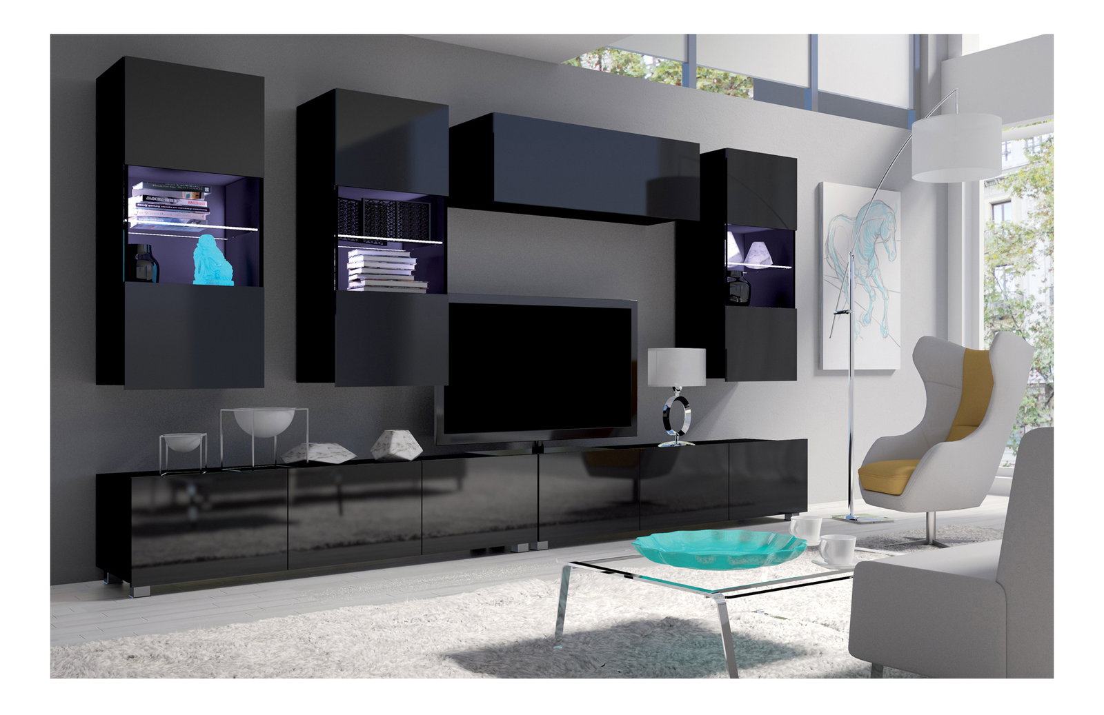 Nappali fal Calabria C5 (fekete) (világítás nélkül)