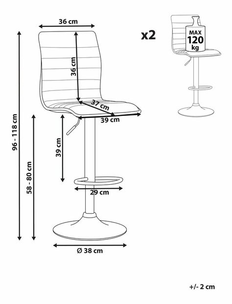 Set 2ks. barových stoličiek Locarno (svetlosivá)