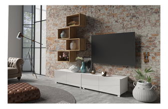 Mobilier living Calabria C30 WHITE (Alb + Stejar auriu) (fără iluminat)