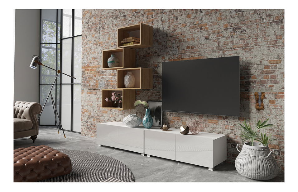 Set za dnevni boravak Calabria C30 WHITE (bijela + hrast zlatni) (bez rasvjete)