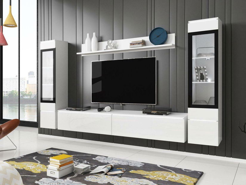 Mobilier living Selwyn II (Alb + Alb lucios ) (iluminat LED Alb)