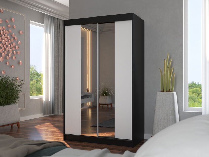 Ruhásszekrény Madio (fekete + fehér) (tükörrel)