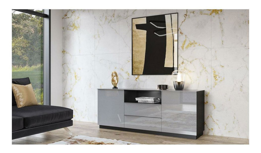 Masă/cabinet pentru TV Henry Typ 25 (gri + gri lucios)