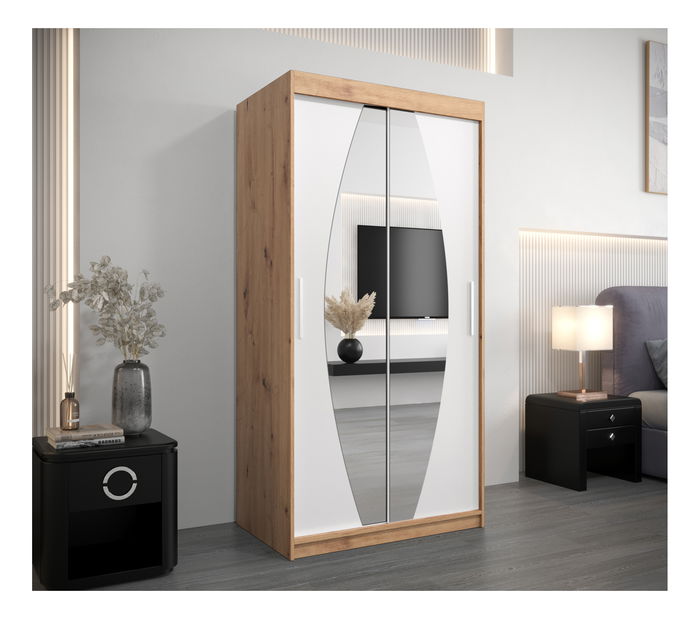 Ruhásszekrény 100 cm Eclipse (artisan tölgy + matt fehér)