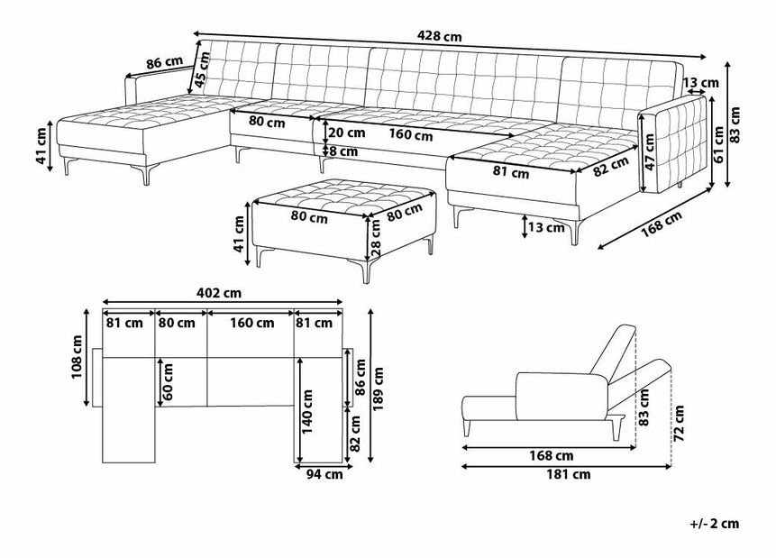Rohová sedačka U Aberlady 1 (čierna) (s taburetkou) (P)