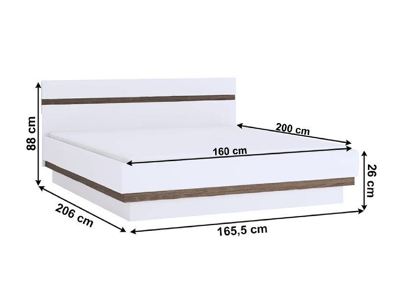 Posteľ s úložným priestorom Lonet (biela + dub sonoma tmavý truflový) 